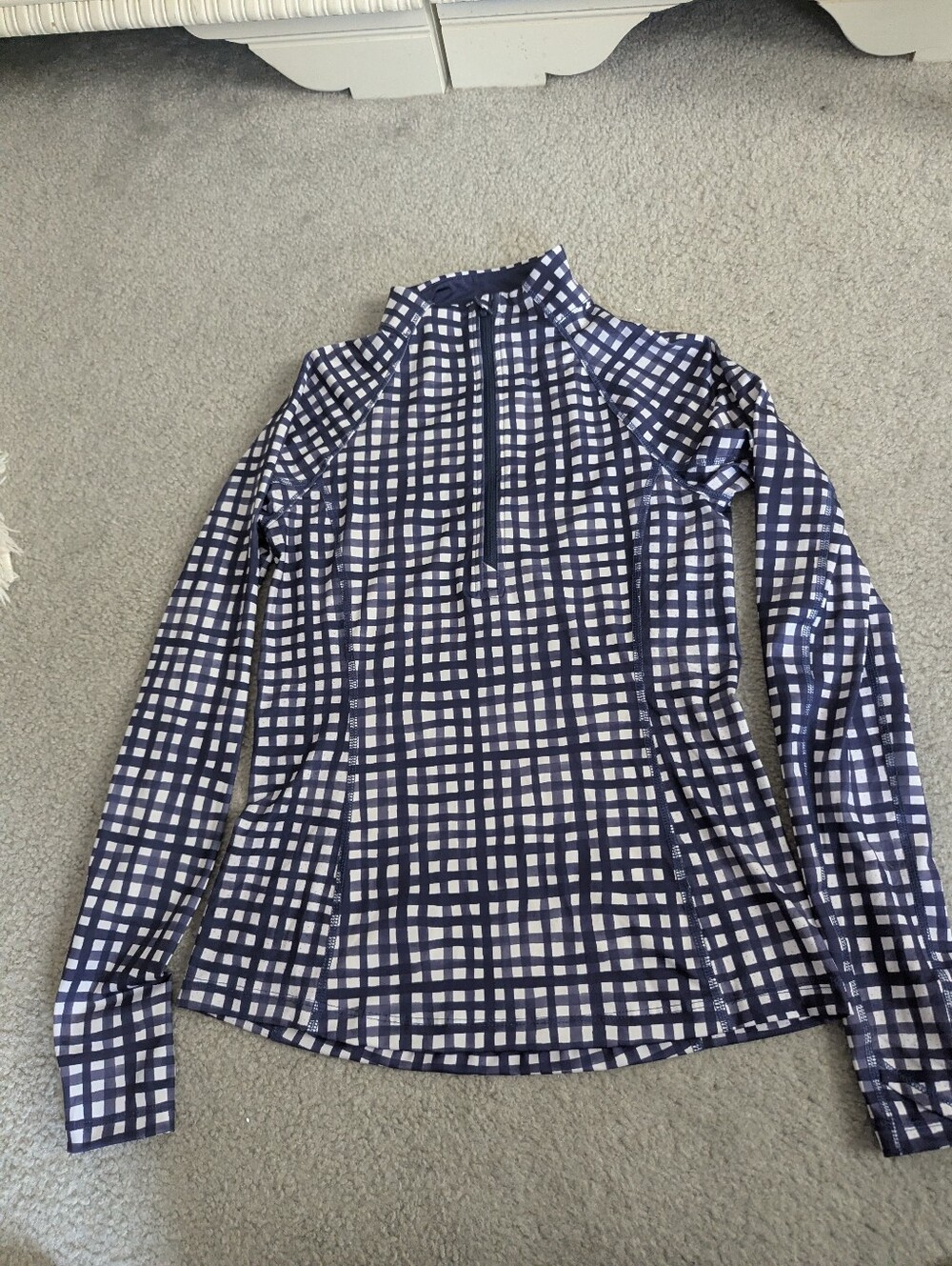 Vineyard Vines Blue and White Gingham Performance 1/2-Zip Pullover (XXS)